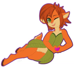Size: 1280x1280 | Tagged: safe, artist:vidfox, elora (spyro), faun, fictional species, mammal, anthro, spyro the dragon (series), 2d, blep, cute, double outline, female, heart, looking at you, one eye closed, simple background, smiling, smiling at you, solo, solo female, tongue, tongue out, ungulate, white background, winking