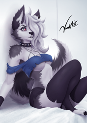 Size: 1614x2283 | Tagged: safe, artist:vandyart, loona (vivzmind), canine, fictional species, hellhound, mammal, anthro, digitigrade anthro, hazbin hotel, helluva boss, 2022, belly button, black nose, bottomwear, breasts, clothes, colored sclera, digital art, ears, female, fur, hair, one eye closed, red sclera, shorts, solo, solo female, tail, tank top, thighs, topwear, wide hips