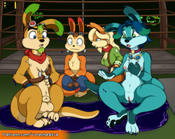 Size: 1200x950 | Tagged: suggestive, artist:vorechestra, daxter (jak and daxter), tess (jak and daxter), anthro, jak and daxter, female, human to ottsel, jak (jak and dexter), keira (jak and daxter), male, post-transformation
