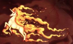 Size: 1149x696 | Tagged: safe, artist:francis_john, fictional species, mammal, rapidash, feral, nintendo, pokémon, 2013, 2d, ambiguous gender, looking at you, solo, solo ambiguous, zoom layer