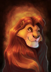 Size: 600x842 | Tagged: safe, artist:francis_john, mufasa (the lion king), big cat, feline, lion, mammal, ambiguous form, disney, the lion king, bust, front view, looking at you, male, smiling, smiling at you, solo, solo male, three-quarter view