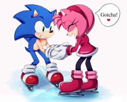 Size: 2048x1652 | Tagged: safe, artist:steffy_bs, amy rose (sonic), sonic the hedgehog (sonic), hedgehog, mammal, anthro, sega, sonic the hedgehog (series), duo, female, ice skating, male