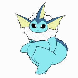 Size: 498x498 | Tagged: source needed, safe, artist:tontaro, eeveelution, fictional species, mammal, vaporeon, feral, nintendo, pokémon, 2d, 2d animation, ambiguous gender, animated, big tail, bipedal, casual nudity, complete nudity, cute, digital art, ears, fins, frame by frame, fur, gif, holding, low res, nudity, paws, simple background, solo, solo ambiguous, tail, tail hold, walking, white background
