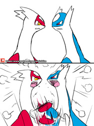 Size: 768x1024 | Tagged: safe, artist:winick-lim, fictional species, latias, latios, legendary pokémon, feral, nintendo, pokémon, 2018, ambiguous gender, ambiguous only, angry, comic, digital art, duo, duo ambiguous, ears, fighting, looking at each other, open mouth, scales, short tail, tail, tongue