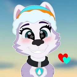 Size: 1000x1000 | Tagged: safe, artist:snowieflakepaw, everest (paw patrol), canine, dog, husky, mammal, siberian husky, ambiguous form, nickelodeon, paw patrol, clothes, collar, female, hat, headwear, solo, solo female
