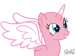 Size: 1299x951 | Tagged: safe, artist:muhammad yunus, alicorn, equine, fictional species, mammal, pony, feral, friendship is magic, hasbro, my little pony, bald, base used, female, grin, gritted teeth, heart, medibang paint, simple background, solo, solo female, teeth, transparent background, watermark