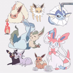 Size: 600x600 | Tagged: safe, artist:mikripkm, eevee, eeveelution, espeon, fictional species, flareon, glaceon, jolteon, leafeon, mammal, sylveon, umbreon, vaporeon, feral, nintendo, pokémon, 2022, ambiguous gender, animated, bedroom eyes, begging, behaving like a cat, black nose, blep, blinking, blue sclera, butt, colored sclera, cute, cute little fangs, digital art, ear twitch, ears, eyes closed, fangs, fire, fluff, food bowl, frame by frame, fur, gif, grooming, hair, licking, licking head, licking lips, licking paws, loafing, lying down, neck fluff, paws, prone, rear view, ribbons (body part), simple background, sitting, standing, stretching, tab water, tail, teeth, thighs, tongue, tongue out, water, white background