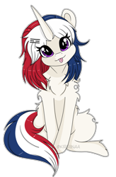 Size: 394x600 | Tagged: dead source, safe, artist:kireiinaa, equine, fictional species, mammal, pony, unicorn, feral, friendship is magic, hasbro, my little pony, blep, eyelashes, female, horn, low res, mare, multicolored mane, multicolored tail, nation ponies, ponified, purple eyes, solo, solo female, south korea, tail, tongue, tongue out