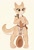 Size: 569x848 | Tagged: safe, artist:waspsalad, fictional species, kobold, reptile, anthro, 2022, apron, black eyes, claws, clothes, cream background, cream body, digital art, eyelashes, female, fluff, front view, head fluff, horns, ladle, paws, simple background, solo, solo female, spots, spotted body, standing, tail
