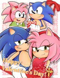 Size: 1575x2048 | Tagged: dead source, safe, artist:1qf3c0itf9inonc, amy rose (sonic), sonic the hedgehog (sonic), hedgehog, mammal, anthro, sega, sonic the hedgehog (series), female, male