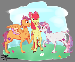 Size: 4300x3600 | Tagged: safe, artist:sashakruchkinatv, apple bloom (mlp), scootaloo (mlp), sweetie belle (mlp), earth pony, equine, fictional species, mammal, pegasus, pony, unicorn, feral, friendship is magic, hasbro, my little pony, cutie mark crusaders (mlp), female, females only, filly, foal, trio, trio female, young