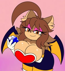 Size: 942x1024 | Tagged: safe, artist:nr_ac, rouge the bat (sonic), oc, oc only, cat, feline, mammal, anthro, sega, sonic the hedgehog (series), 2020, arm under breasts, bedroom eyes, bent over, big breasts, black nose, breasts, chaos emerald, clothes, cosplay, digital art, ears, eyelashes, female, fur, gloves, hair, looking at you, pose, simple background, solo, solo female, tail