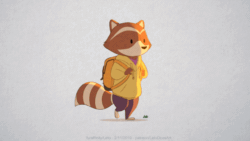 Size: 560x315 | Tagged: safe, artist:letodoesart, chillhop raccoon, mammal, procyonid, raccoon, anthro, chillhop, 2019, 2d, 2d animation, ambiguous gender, animated, backpack, clothes, dot eyes, frame by frame, gif, hoodie, low res, simple background, topwear, walking, watermark
