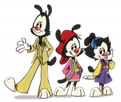Size: 2112x1783 | Tagged: safe, artist:hammerspaced, dot warner (animaniacs), wakko warner (animaniacs), yakko warner (animaniacs), animaniac (species), fictional species, mammal, anthro, plantigrade anthro, animaniacs, warner brothers, brother, brother and sister, brothers, female, group, male, siblings, sister, trio