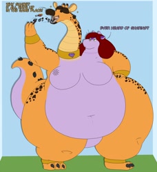 Size: 820x900 | Tagged: suggestive, oc, oc:lady kubwa, dragon, fictional species, giraffe, hippopotamus, human, hybrid, kaiju, mammal, reptile, big belly, big butt, breasts, butt, conjoined, conjoined twins, duo, eating, fat, featureless breasts, female, fusion, multiple heads, slightly chubby, thighs, two heads, two-headed dragon, ungulate