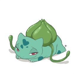 Size: 1280x1280 | Tagged: safe, artist:louart, bulbasaur, fictional species, feral, nintendo, pokémon, 2022, ambiguous gender, looking at you, simple background, smiling, smiling at you, solo, solo ambiguous, starter pokémon, vines, white background