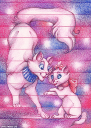 Size: 584x822 | Tagged: safe, artist:lynxfang, duchess (the aristocats), marie (the aristocats), cat, feline, mammal, disney, the aristocats, daughter, duo, female, kitten, mother, mother and daughter, young