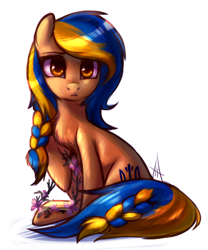 Size: 1280x1536 | Tagged: dead source, safe, artist:maccoffee, oc, oc:ukraine, equine, mammal, pony, blue hair, blue mane, digital art, female, fur, hair, looking at you, mane, multicolored hair, nation ponies, signature, simple background, sitting, solo, solo female, two toned hair, ukraine, white background, yellow body, yellow eyes, yellow fur, yellow hair, yellow mane