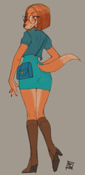 Size: 626x1280 | Tagged: safe, artist:reptilian_orbit, suki lane (sing), canine, dog, mammal, saluki, anthro, illumination entertainment, sing (film), 2022, bedroom eyes, big butt, boots, butt, clothes, female, glasses, high heel boots, looking at you, looking back, looking back at you, purse, round glasses, shoes, smiling, smiling at you, solo, solo female, thick thighs, thighs, walking, wide hips