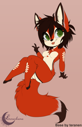 Size: 1630x2517 | Tagged: safe, artist:lunarkana, oc, oc:poppy (lavallett1), canine, fox, mammal, wolf, anthro, blep, breasts, chibi, commission, cute, featureless breasts, hair, paws, tail, tongue, tongue out, ych, ych result
