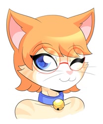 Size: 537x645 | Tagged: safe, artist:alfa995, oc, oc only, oc:queen (alfa995), cat, feline, mammal, anthro, 2019, collar, digital art, ears, eyelashes, female, fur, glasses, hair, heart, heart eyes, looking at you, one eye closed, pink nose, round glasses, simple background, solo, solo female, white background, wingding eyes