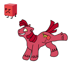 Size: 1250x1250 | Tagged: safe, artist:raytrac3r, artist:samipiplup, blocky (bfdi), animate object, earth pony, equine, fictional species, mammal, pony, feral, battle for dream island, friendship is magic, hasbro, my little pony, youtube, 2022, crossover, digital art, feralized, furrified, jack in the box, male, ponified, simple background, solo, solo male, species swap, stallion, white background