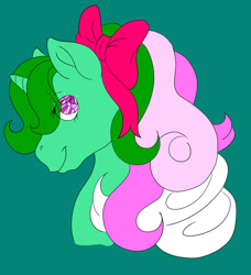 Size: 1024x1124 | Tagged: safe, artist:sparkyspawnoffire, fizzy (mlp), equine, fictional species, mammal, pony, unicorn, ambiguous form, hasbro, my little pony, my little pony (g1), bow, female, mare, solo, solo female