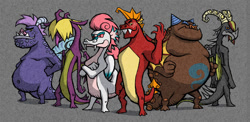 Size: 1500x732 | Tagged: safe, artist:awilddrawfagappears, baff (mlp), fizzle (mlp), garble (mlp), dragon, fictional species, western dragon, semi-anthro, friendship is magic, hasbro, my little pony, nintendo, the legend of zelda, the legend of zelda: the wind waker, 2d, clump (mlp), fume (mlp), group, male, males only, style emulation, teenager, vex (mlp)