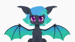 Size: 1080x608 | Tagged: safe, artist:belka-sempai, oc, oc only, oc:moondrive, bat pony, equine, fictional species, mammal, pony, feral, friendship is magic, hasbro, my little pony, 2022, 2d, 2d animation, animated, bat wings, crying, female, live2d, mascot, no sound, rubronycon, sad, simple background, sobbing, solo, solo female, spread wings, webbed wings, webm, white background, wings