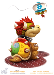 Size: 670x923 | Tagged: safe, artist:cryptid-creations, bowser (mario), bowser jr. (mario), fictional species, koopa, reptile, semi-anthro, google, google chrome, internet explorer, mario (series), microsoft, nintendo, 2d, crossed arms, duo, duo male, father, father and child, father and son, male, males only, pun, simple background, son, unamused, visual pun, white background