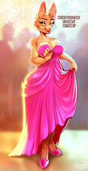 Size: 653x1280 | Tagged: safe, artist:sweetchubbs, diane foxington (the bad guys), canine, fox, mammal, anthro, dreamworks animation, the bad guys, bedroom eyes, big breasts, breasts, cleavage, female, lifting skirt, looking at you, smiling, smiling at you, solo, solo female, vixen, wide hips