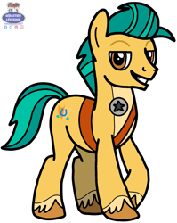 Size: 1247x1563 | Tagged: safe, artist:mrstheartist, hitch trailblazer (mlp), earth pony, equine, fictional species, mammal, pony, feral, friendship is magic, hasbro, my little pony, my little pony g5, spoiler, spoiler:my little pony g5, badge, base used, black outline, cutie mark, g5 to g4, looking at you, male, self upload, simple background, solo, solo male, stallion, transparent background