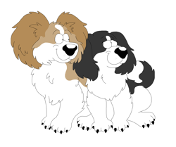Size: 4552x3800 | Tagged: safe, artist:toonidae, canine, dog, mammal, papillon, spaniel, feral, 2d, duo, female, front view, male, phalene, simple background, three-quarter view, white background
