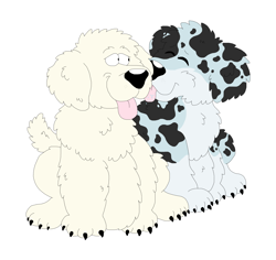 Size: 6544x6168 | Tagged: safe, artist:toonidae, canine, dog, mammal, feral, 2d, ambiguous gender, duo, duo ambiguous, front view, labradoodle, simple background, three-quarter view, white background