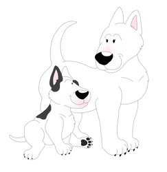 Size: 5432x5592 | Tagged: safe, artist:toonidae, bull terrier, canine, dog, mammal, terrier, feral, 2d, duo, female, front view, paw pads, paws, simple background, three-quarter view, white background