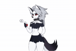 Size: 1060x720 | Tagged: safe, artist:xxjamiepawxx, loona (vivzmind), canine, fictional species, hellhound, mammal, anthro, hazbin hotel, helluva boss, 2022, animated, cell phone, clothes, cute, dancing, ears, female, gray hair, hair, long hair, music, no sound, phone, smartphone, smiling, solo, solo female, tail, thighs, webm, when she smiles