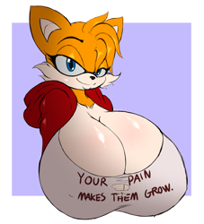 Size: 1560x1720 | Tagged: suggestive, artist:suirano, miles "tails" prower (sonic), canine, fox, mammal, red fox, anthro, sega, sonic the hedgehog (series), 2022, border, breasts, clothes, ears, female, huge breasts, looking at you, mila "tails" prower, rule 63, smiling, smiling at you, solo, solo female, tailsko, vixen, white border