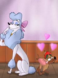 Size: 2048x2732 | Tagged: safe, artist:justsomepainter11, georgette (oliver & company), tito (oliver & company), canine, chihuahua, dog, mammal, poodle, feral, disney, oliver & company, duo, female, heart, male, on model