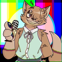 Size: 1289x1280 | Tagged: safe, artist:germamhuskyalex, canine, fox, mammal, anthro, vocaloid, broadcast illusion (song), colorbars, colorbars (song), furrified, kennith simmons, microphone