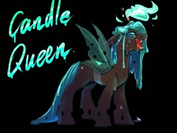 Size: 800x600 | Tagged: safe, artist:oofycolorful, queen chrysalis (mlp), arthropod, changeling, changeling queen, equine, fictional species, friendship is magic, hasbro, my little pony, vocaloid, black background, candle, candle queen, melting, simple background