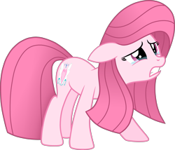 Size: 5283x4515 | Tagged: safe, artist:muhammad yunus, oc, oc only, oc:annisa trihapsari, earth pony, equine, fictional species, mammal, pony, feral, friendship is magic, hasbro, my little pony, base used, crying, female, floppy ears, gritted teeth, hair, mane, mare, medibang paint, pink body, pink hair, pink tail, sad, simple background, solo, solo female, tail, teeth, transparent background
