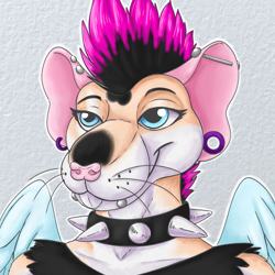 Size: 1600x1600 | Tagged: safe, artist:thatblackfox, mammal, rat, rodent, angel wings, collar, hair, mohawk, piercing, punk, spiked collar, wings