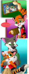 Size: 1280x3200 | Tagged: safe, artist:bluedragon0812, oc, oc:lorenzo (bluedragon0812), oc:tyler (bluedragon0812), big cat, canine, feline, mammal, tiger, wolf, anthro, bedroom eyes, car, crying, cute, cute little fangs, duo, fangs, father, father and child, father and son, father's day, glasses, hug, hugging from behind, looking down, looking up, male, one eye closed, open mouth, open smile, photo, round glasses, smiling, son, tears, tears of joy, teeth, vehicle