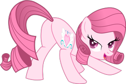 Size: 3310x2197 | Tagged: safe, artist:muhammad yunus, oc, oc only, oc:annisa trihapsari, earth pony, equine, fictional species, mammal, pony, feral, friendship is magic, hasbro, my little pony, annibutt, base used, bedroom eyes, butt, butt shake, face down ass up, female, hair, looking at you, looking back, looking back at you, mane, mare, medibang paint, open mouth, pink body, pink hair, pink tail, simple background, solo, solo female, tail, transparent background, vector