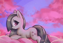 Size: 2001x1384 | Tagged: safe, artist:mirroredsea, marble pie (mlp), earth pony, equine, fictional species, mammal, pony, feral, friendship is magic, hasbro, my little pony, 2d, cute, female, fur, gray body, gray fur, gray hair, gray mane, gray tail, hair, looking at you, mane, mare, purple eyes, side view, smiling, smiling at you, solo, solo female, tail, ungulate, wholesome