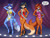 Size: 1920x1440 | Tagged: safe, artist:heresyart, carmelita fox (sly cooper), krystal (star fox), maid marian (robin hood), canine, fox, mammal, anthro, digitigrade anthro, disney, nintendo, robin hood (disney), sly cooper (series), star fox, 2018, belly button, bikini, black nose, breasts, clothes, digital art, ears, eyelashes, female, females only, fur, hair, hand on hip, high heels, one-piece swimsuit, pose, shoes, solo, solo female, swimsuit, tail, thighs, trio, trio female, vixen, wide hips