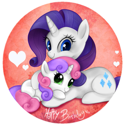 Size: 733x738 | Tagged: safe, artist:mn27, rarity (mlp), sweetie belle (mlp), equine, fictional species, mammal, pony, unicorn, feral, friendship is magic, hasbro, my little pony, 2011, blue eyes, cute, duo, duo female, eye contact, female, females only, filly, foal, fur, green eyes, hair, heart, horn, mane, mare, multicolored hair, multicolored tail, on model, partially transparent background, purple hair, purple mane, purple tail, siblings, sister, sisters, smiling, tail, transparent background, two toned hair, two toned tail, ungulate, white body, white fur, young