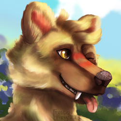 Size: 1200x1200 | Tagged: safe, bear, hybrid, mammal, anthro, feral, bang, bears, bipedal, bust, cheap, cheapcommish, colorful, commish, commission, experiment, eyes, fantasy, fluff, fur, icon, portrait, propic, quick, semirealistic, smiling, tame, teeth, tongue, yellow