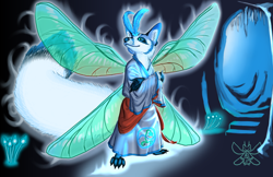 Size: 5100x3300 | Tagged: safe, artist:dahbastard, artist:eukaryoticprokaryote, artist:eukayoticprokaryote, oc, canine, fox, mammal, absurd resolution, clothes, glowing, insect wings, robe, sash, wings