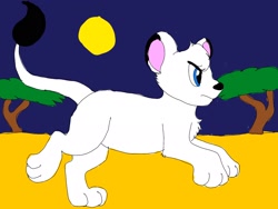 Size: 2048x1536 | Tagged: safe, artist:alphyn adean, kimba (kimba), big cat, feline, lion, mammal, kimba the white lion (series), tezuka productions, albino, anime, blue eyes, chest fluff, fluff, male, simple background, solo, solo male